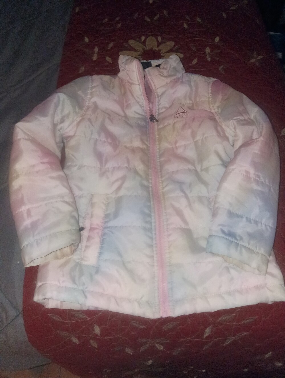 Reebok Girls' Pastel Tie-Dye Puffer Jacket - Pink, Blue, Cream